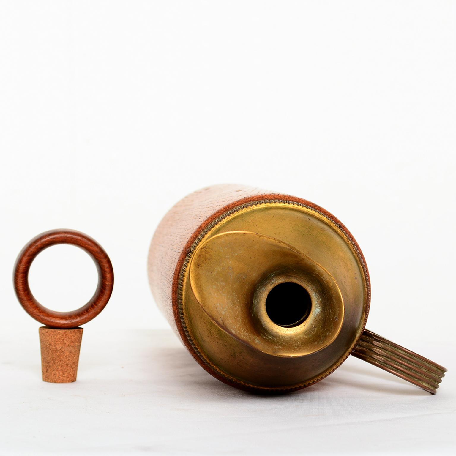 Mid-20th Century 1950s Modern Italy Aldo Tura Sharp Teakwood Brass Carafe Pitcher Thermos