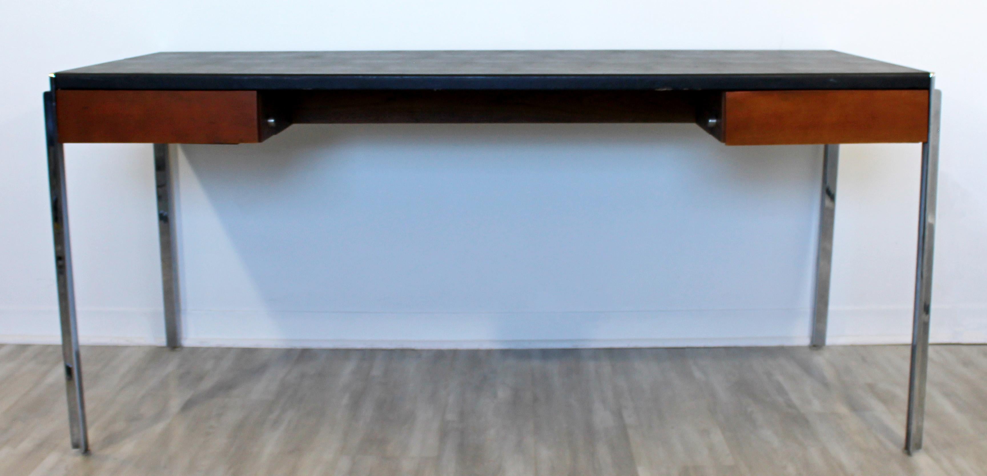 Mid-Century Modern Alexis Yermakov Leather Top Executive Desk Rosewood Steel In Good Condition In Keego Harbor, MI