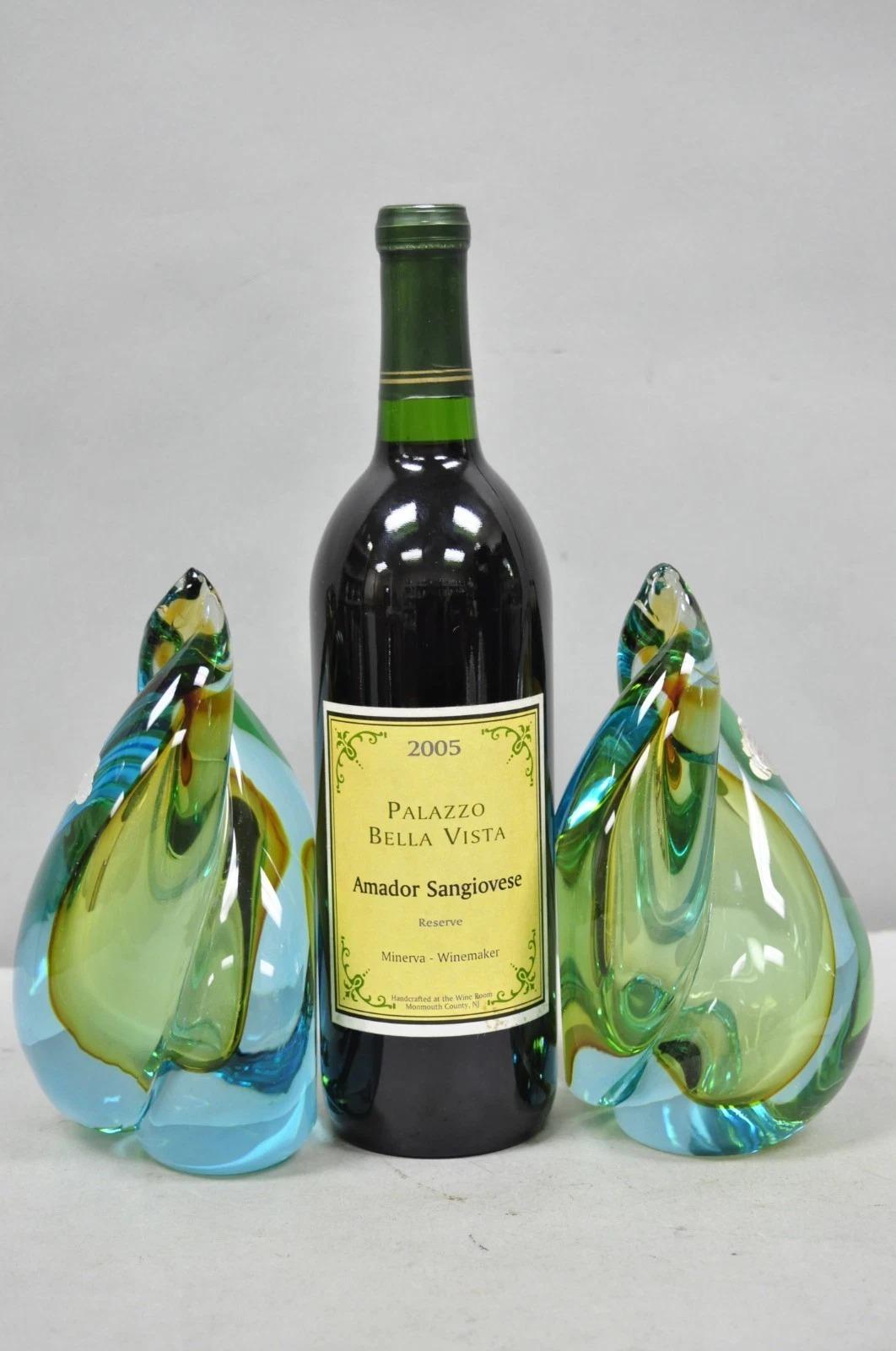 Siècle Moderne Alfredo Barbini Murano Italie Verre d'Art Bleu Serre-livres Flamme en vente 7