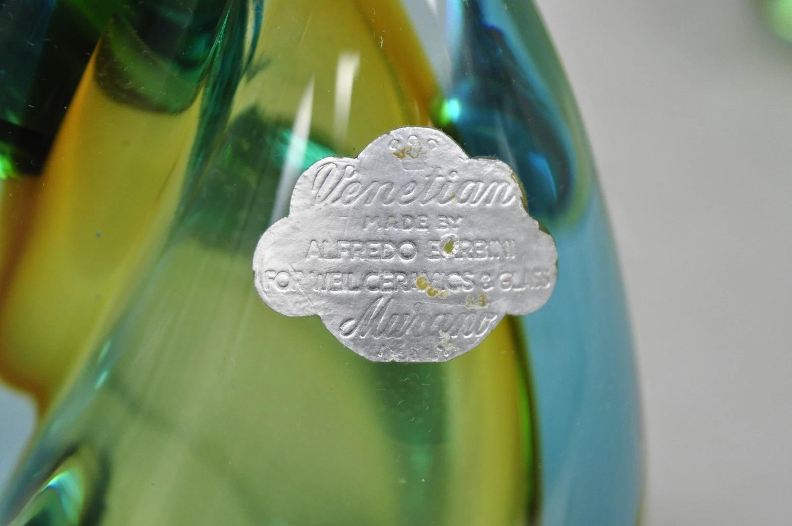 Siècle Moderne Alfredo Barbini Murano Italie Verre d'Art Bleu Serre-livres Flamme Bon état - En vente à Philadelphia, PA