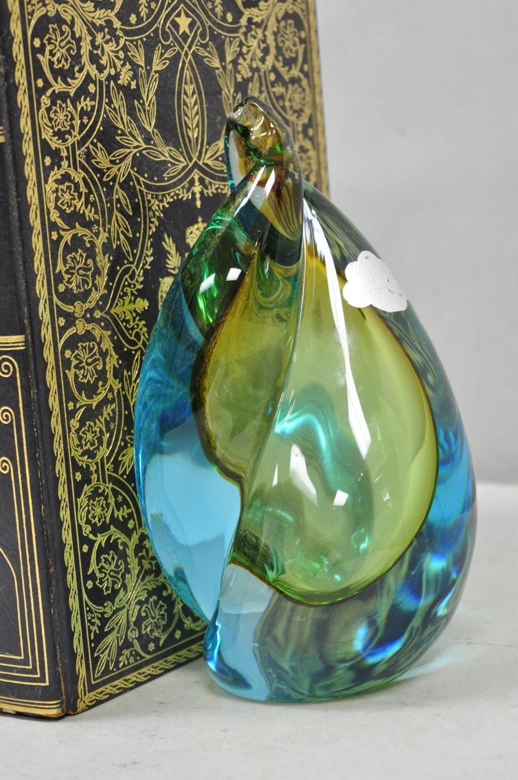 20ième siècle Siècle Moderne Alfredo Barbini Murano Italie Verre d'Art Bleu Serre-livres Flamme en vente