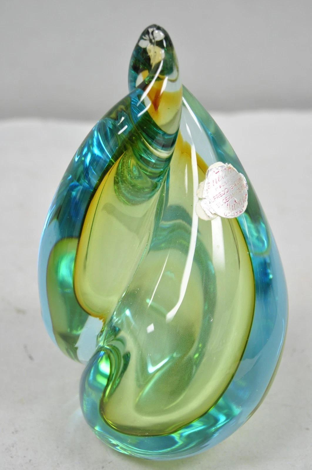 Siècle Moderne Alfredo Barbini Murano Italie Verre d'Art Bleu Serre-livres Flamme en vente 3