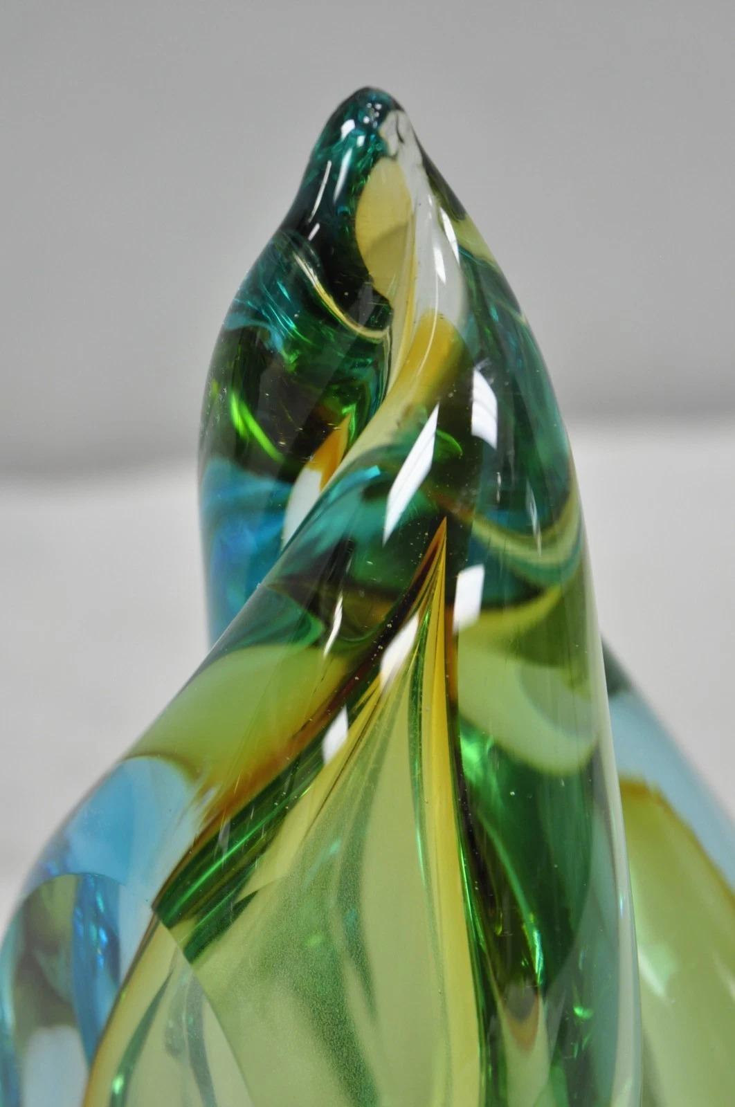 Siècle Moderne Alfredo Barbini Murano Italie Verre d'Art Bleu Serre-livres Flamme en vente 4