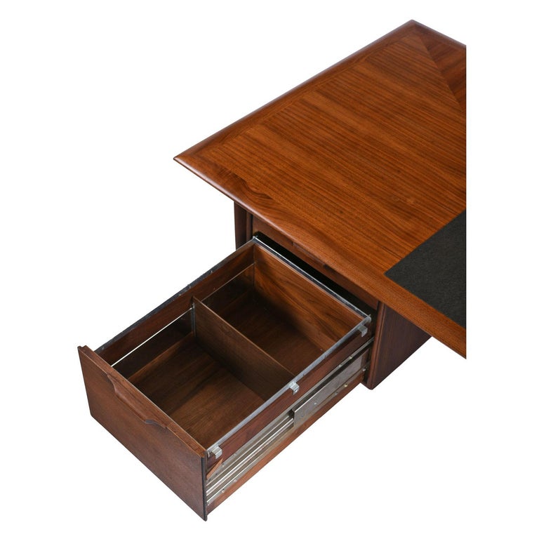 Mid-Century Modern Alma Castilian Walnut Executive Desk For Sale 6