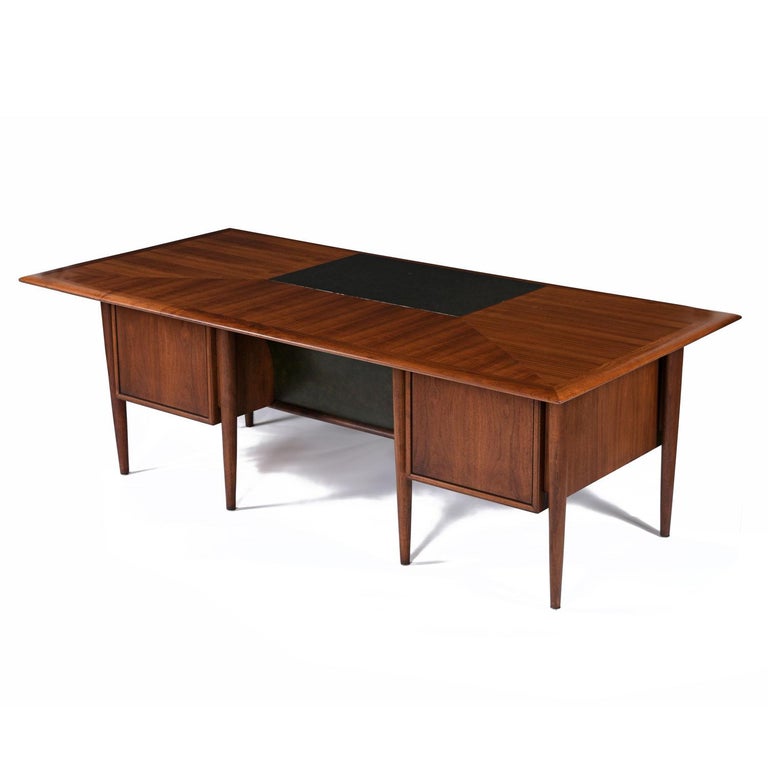 American Mid-Century Modern Alma Castilian Walnut Executive Desk For Sale