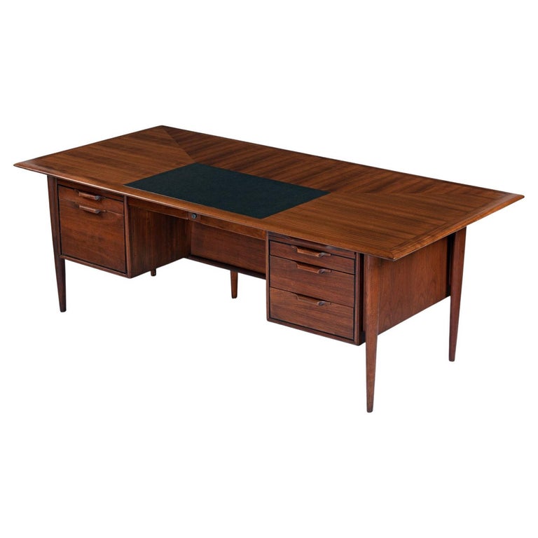 Mid-Century Modern Alma Castilian Walnut Executive Desk For Sale