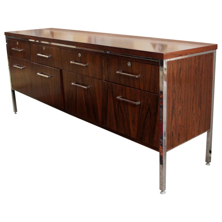Mid Century Modern Alma Rosewood 8, Credenza File Cabinet With Drawers