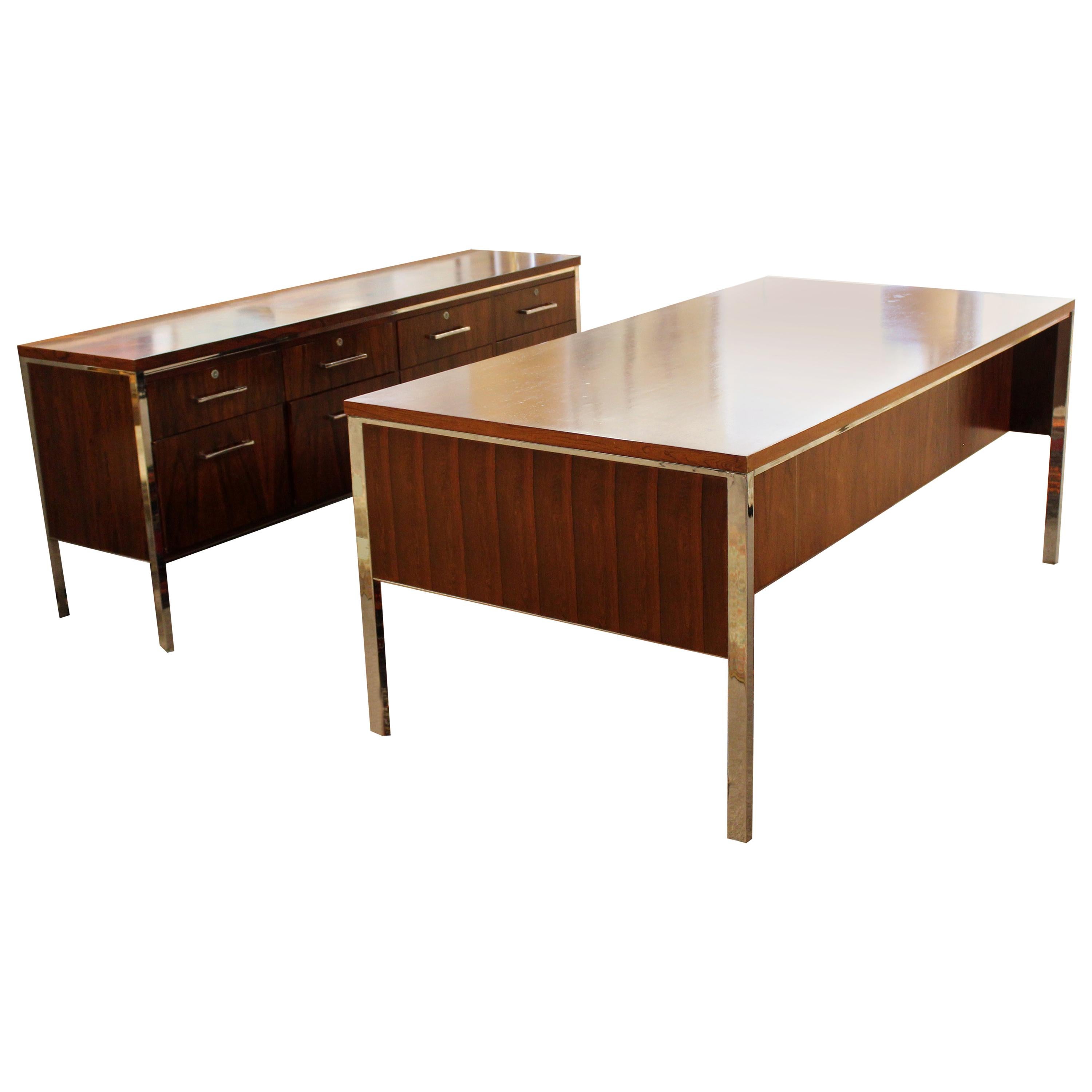 Mid-Century Modern Alma Rosewood Executive Desk and Credenza File Cabinet, 1960s