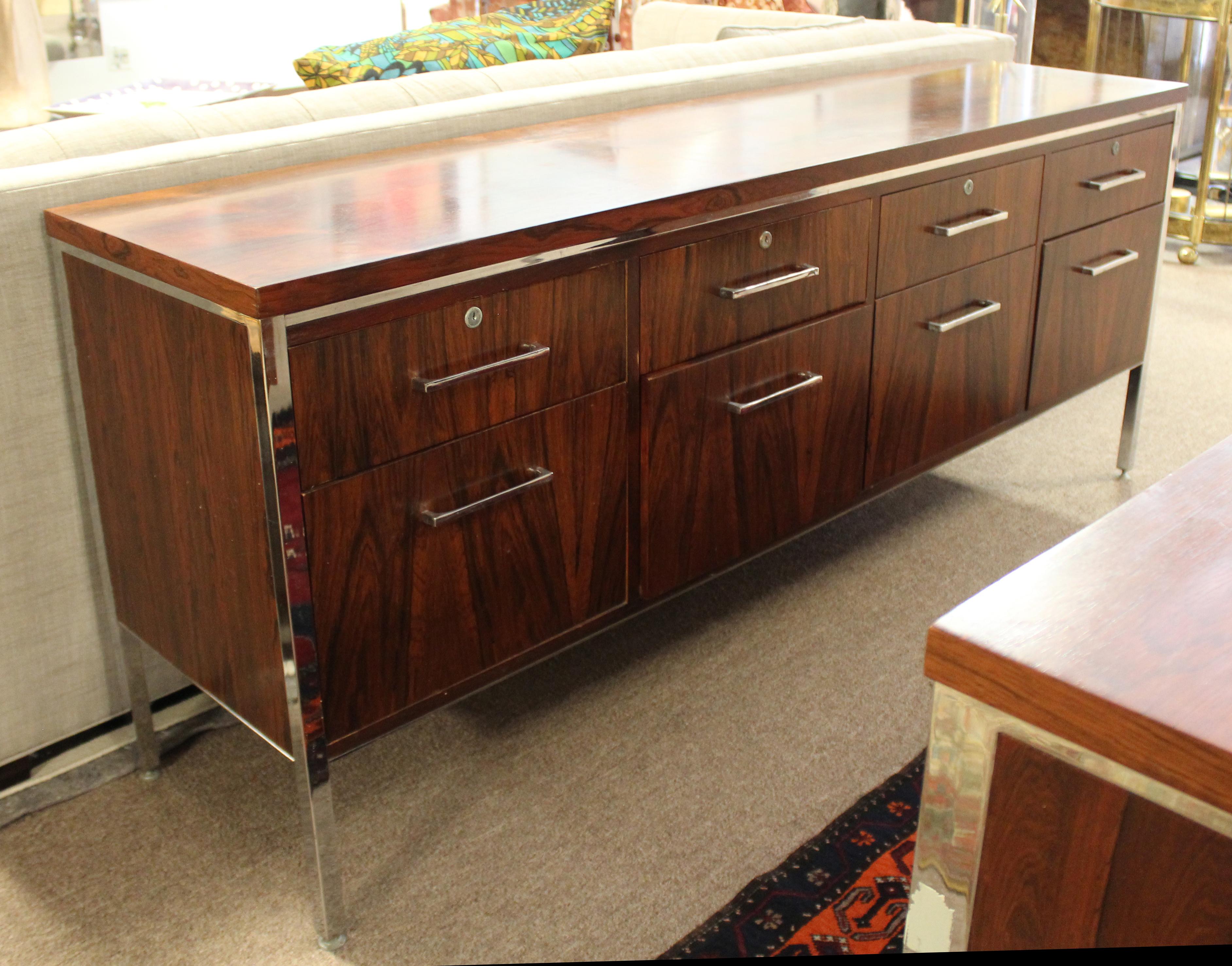 Mid-20th Century Mid-Century Modern Alma Rosewood Executive Desk and Credenza File Cabinet, 1960s