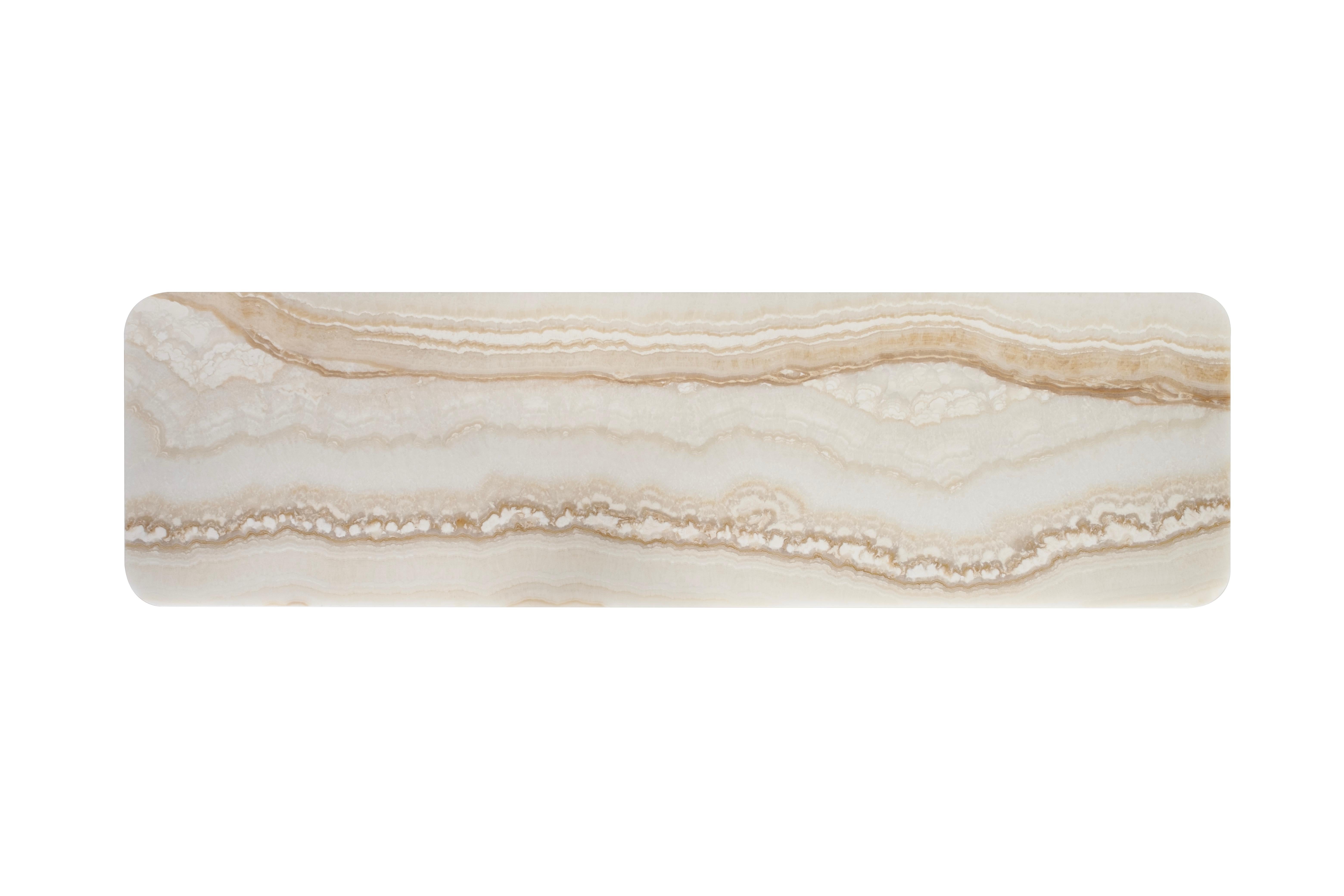 Mesa consola Alma, moderna de mediados de siglo, ónice, latón, hecha a mano por Greenapple Moderno de mediados de siglo en venta