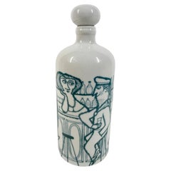 Mid-Century Modern Altenkunstadt  Porcelain Decanter with Underglazed Bar Scene