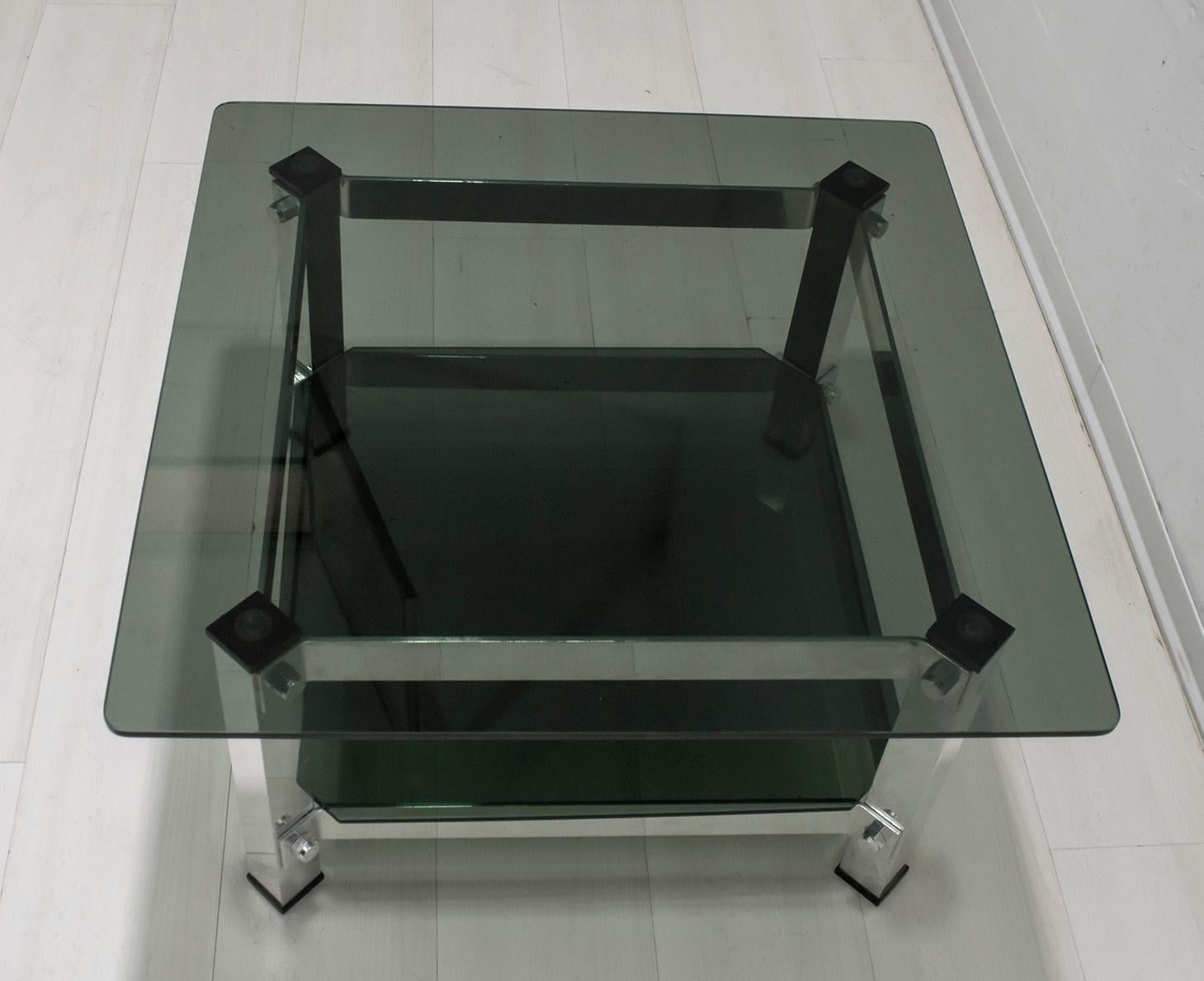 Italian Mid-Century Modern Aluminum and Glass Coffee Table, 1970 For Sale
