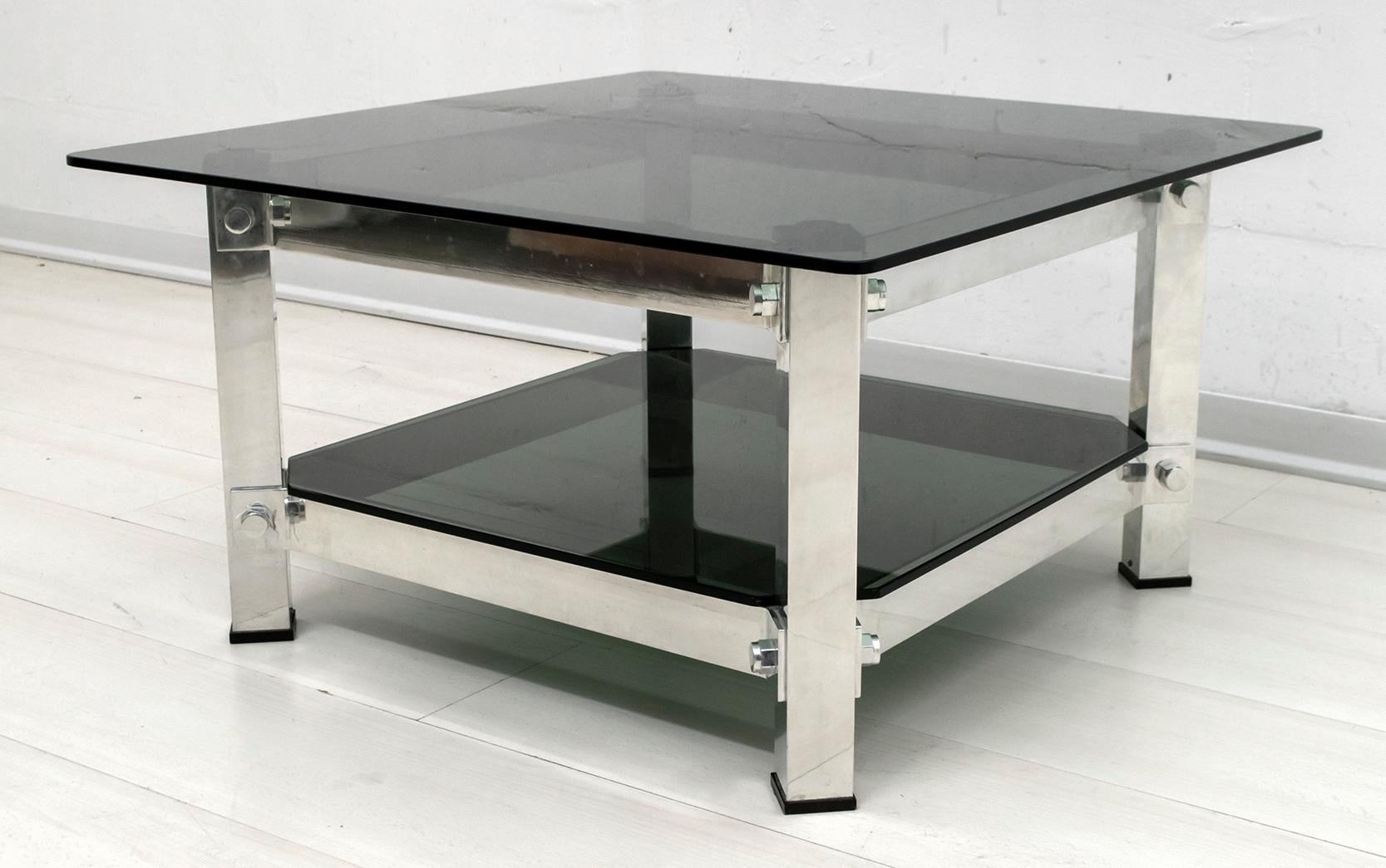 Table basse moderne en aluminium et verre du milieu du siècle dernier, 1970 Bon état - En vente à Puglia, Puglia