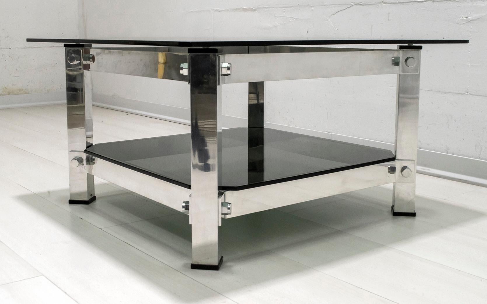 Mid-Century Modern Aluminum and Glass Coffee Table, 1970 For Sale 1