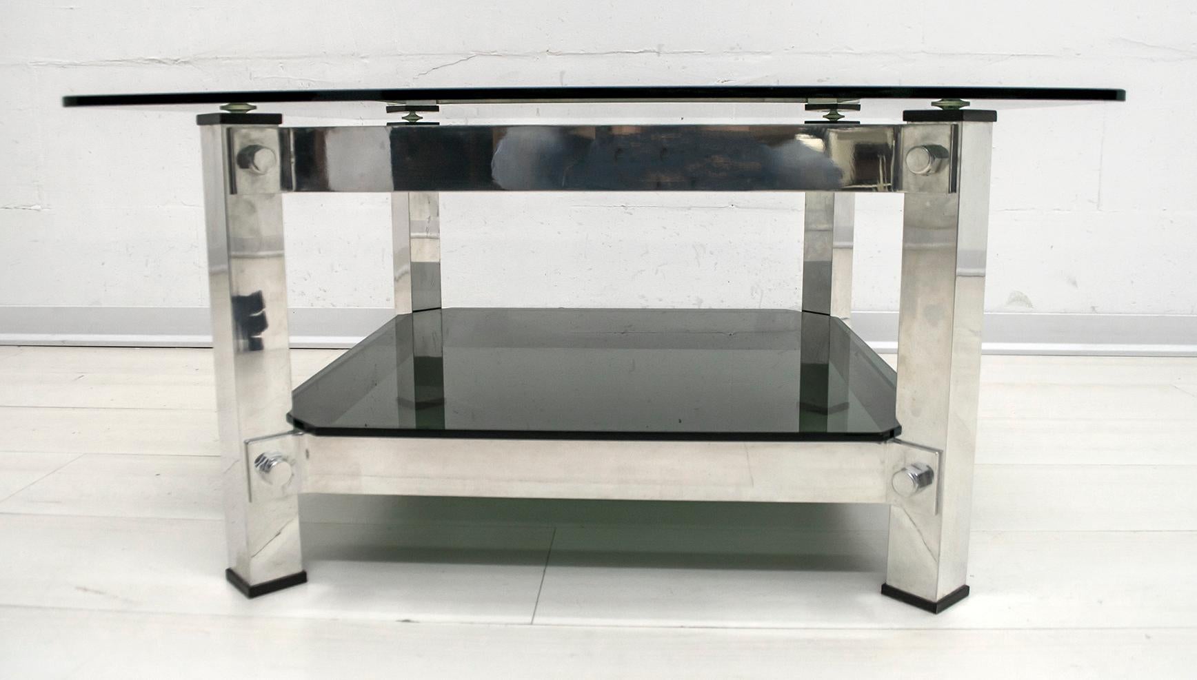 Mid-Century Modern Aluminum and Glass Coffee Table, 1970 For Sale 2