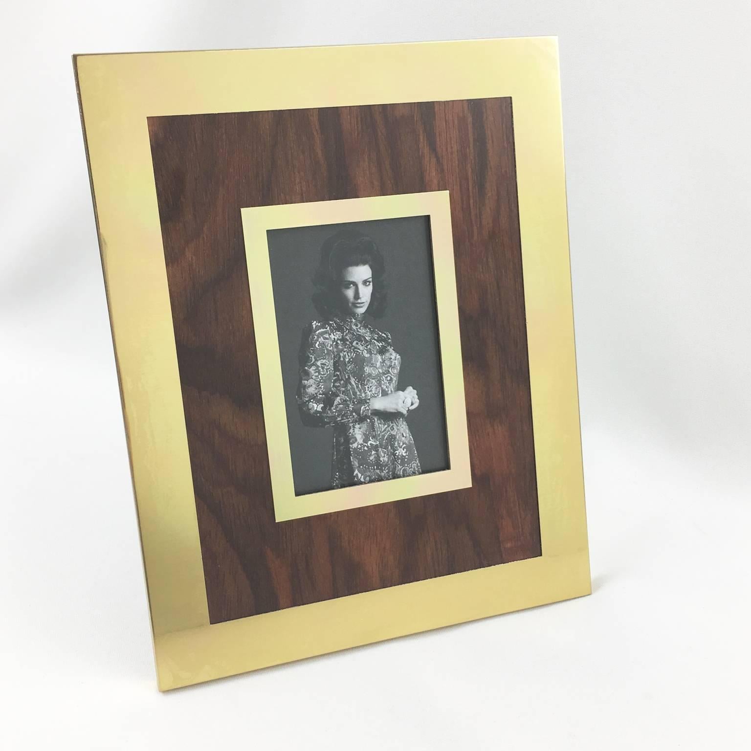 Late 20th Century Mid-Century Modern Aluminum and Wood Picture Photo Frame by Italian Designer MB