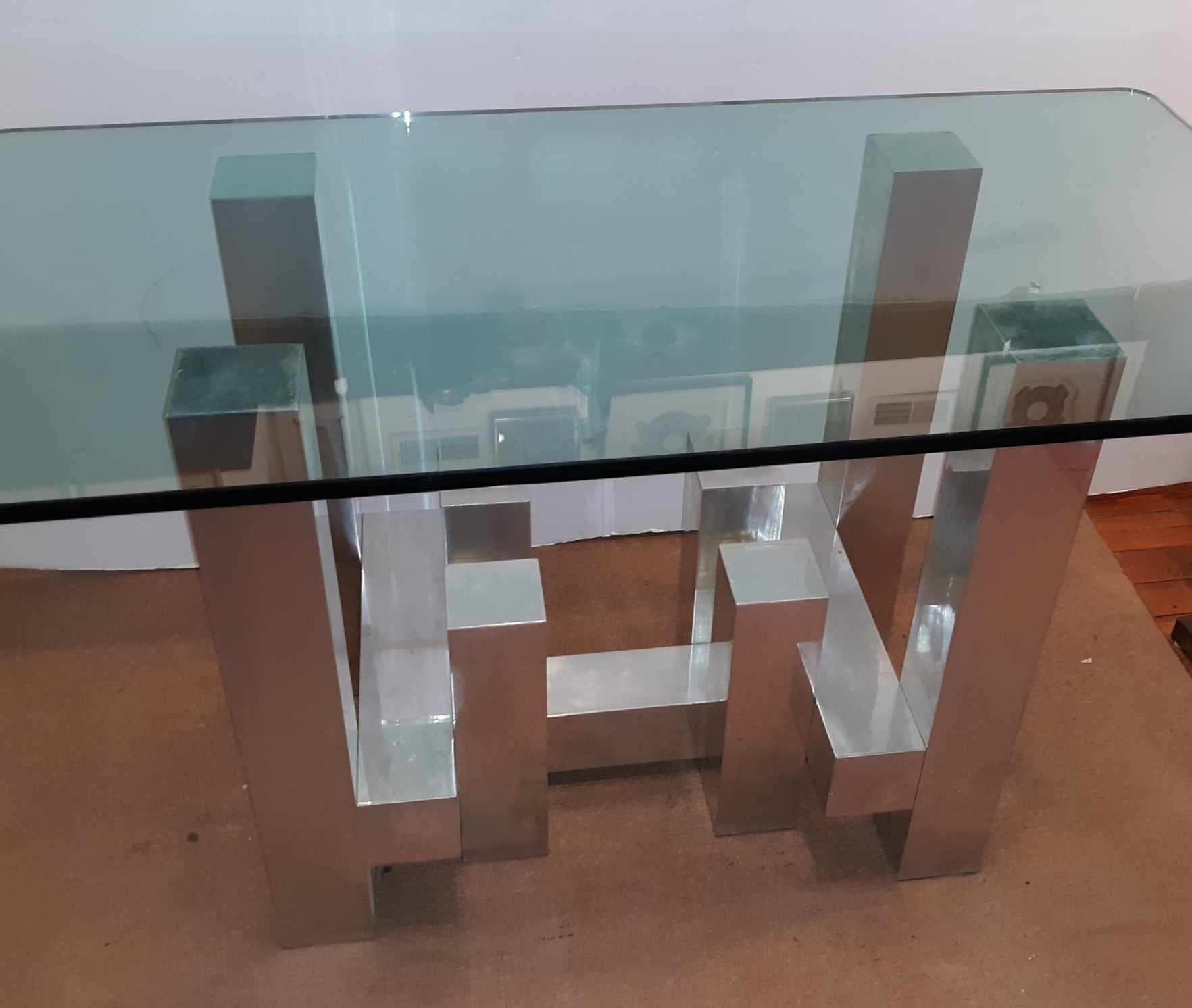 American Mid-Century Modern Aluminum and Glass Cityscape Table 