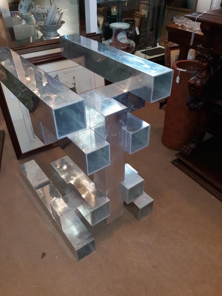 Mid-Century Modern Aluminum and Glass Cityscape Table  3