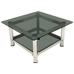 Mesa de centro moderna de mediados de siglo de aluminio y cristal, 1970