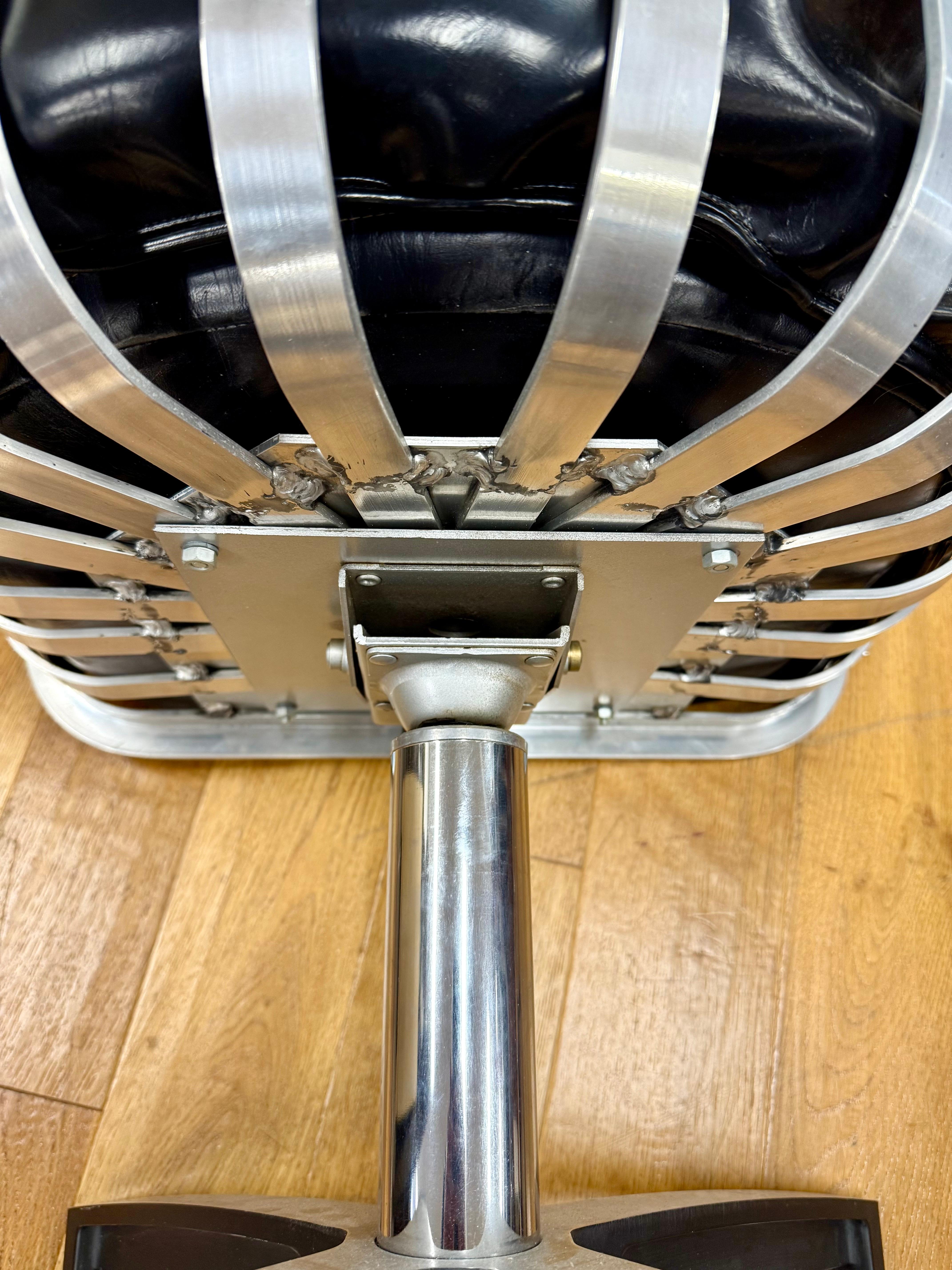 American Mid Century Modern Aluminum and Leather Swivel Chairs by Herbert Saiger Woodard For Sale
