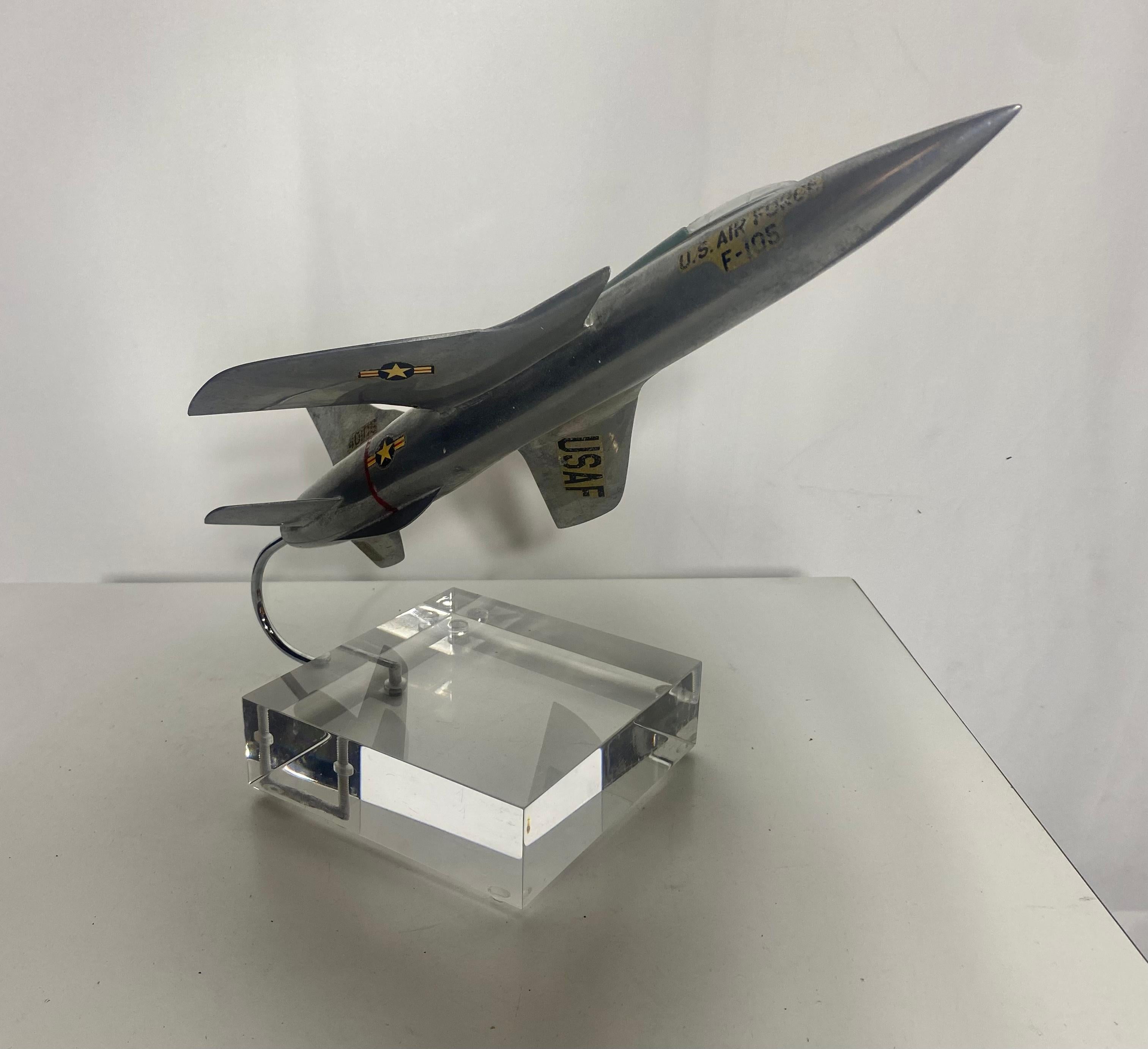 Mid Century Modern Aluminum and Lucite Fighter Jet / Desk accessory / Sculp[ture 1