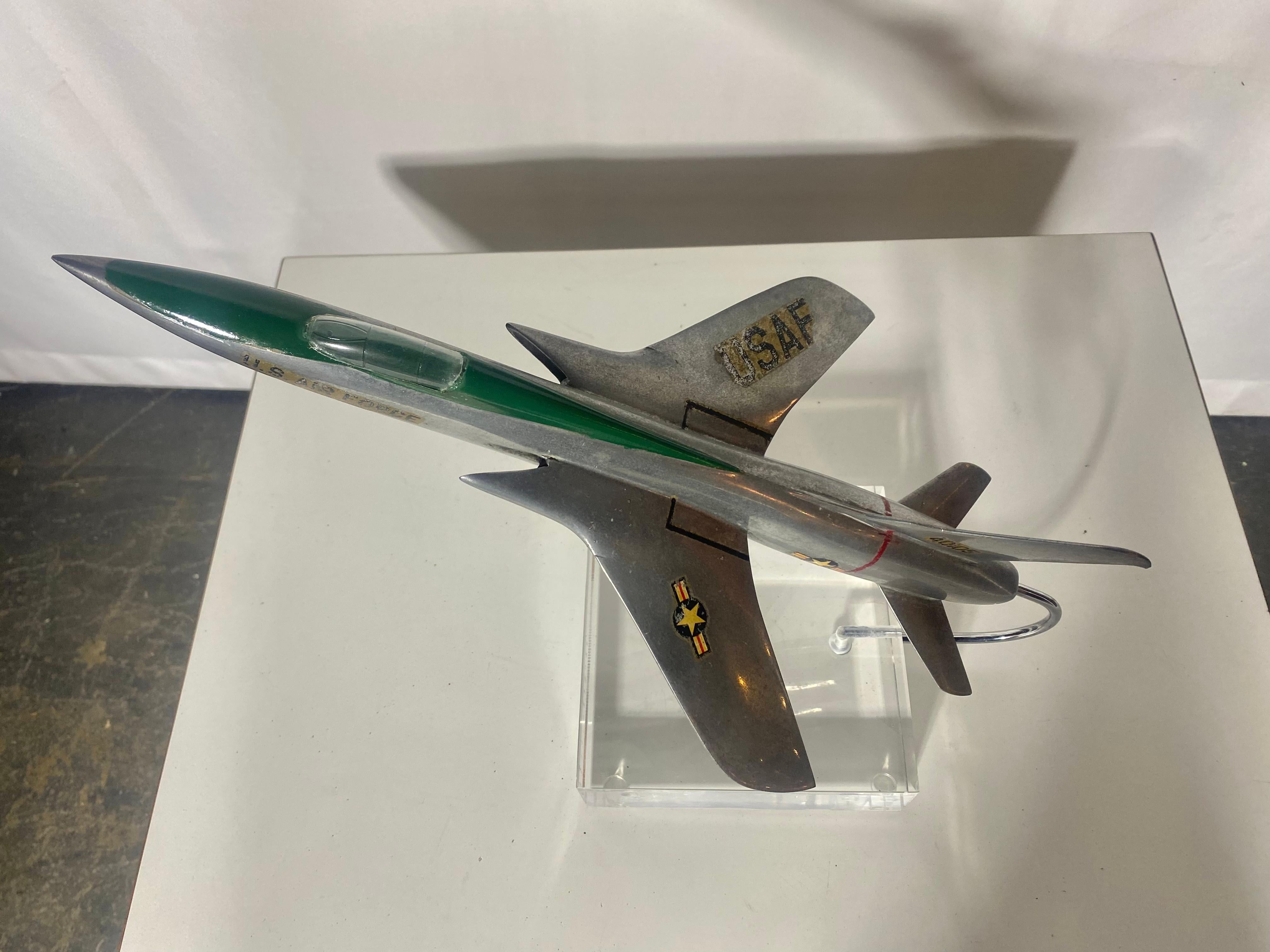 Mid Century Modern Aluminum and Lucite Fighter Jet / Desk accessory / Sculp[ture 2