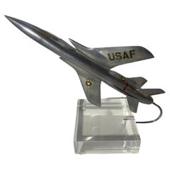 Used Mid Century Modern Aluminum and Lucite Fighter Jet / Desk accessory / Sculp[ture