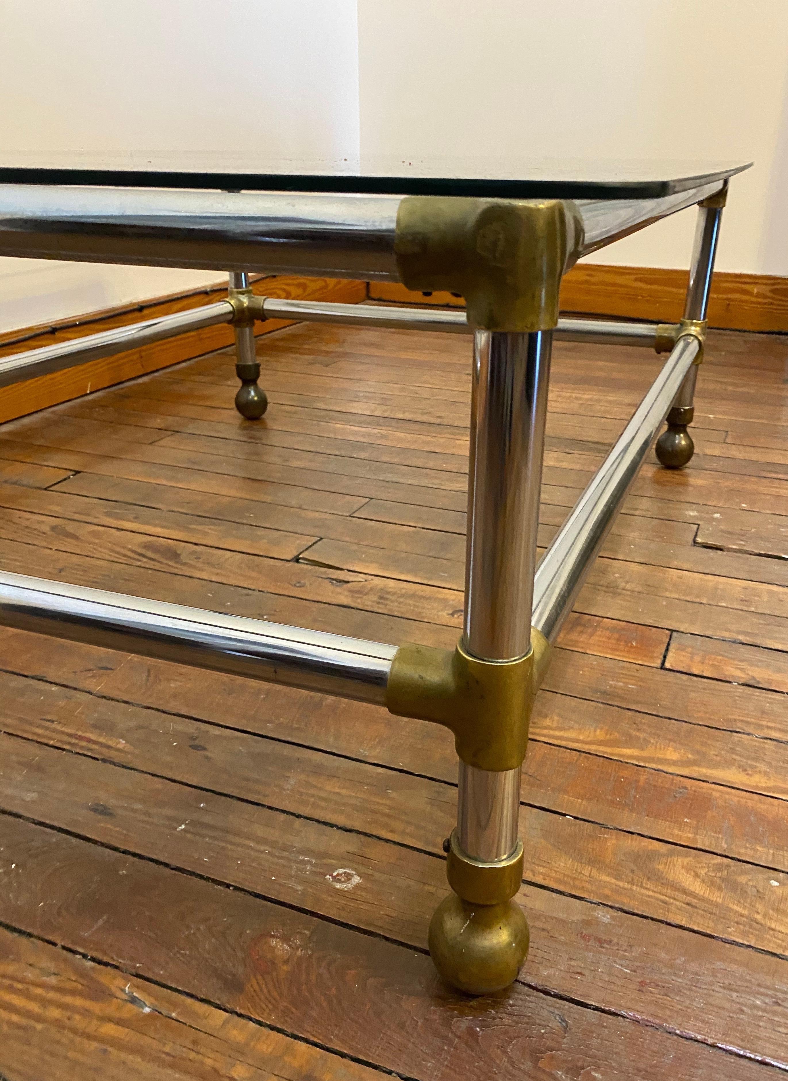 Mid-Century Modern Midcentury/Modern Aluminum, Brass and Glass Coffee Table For Sale