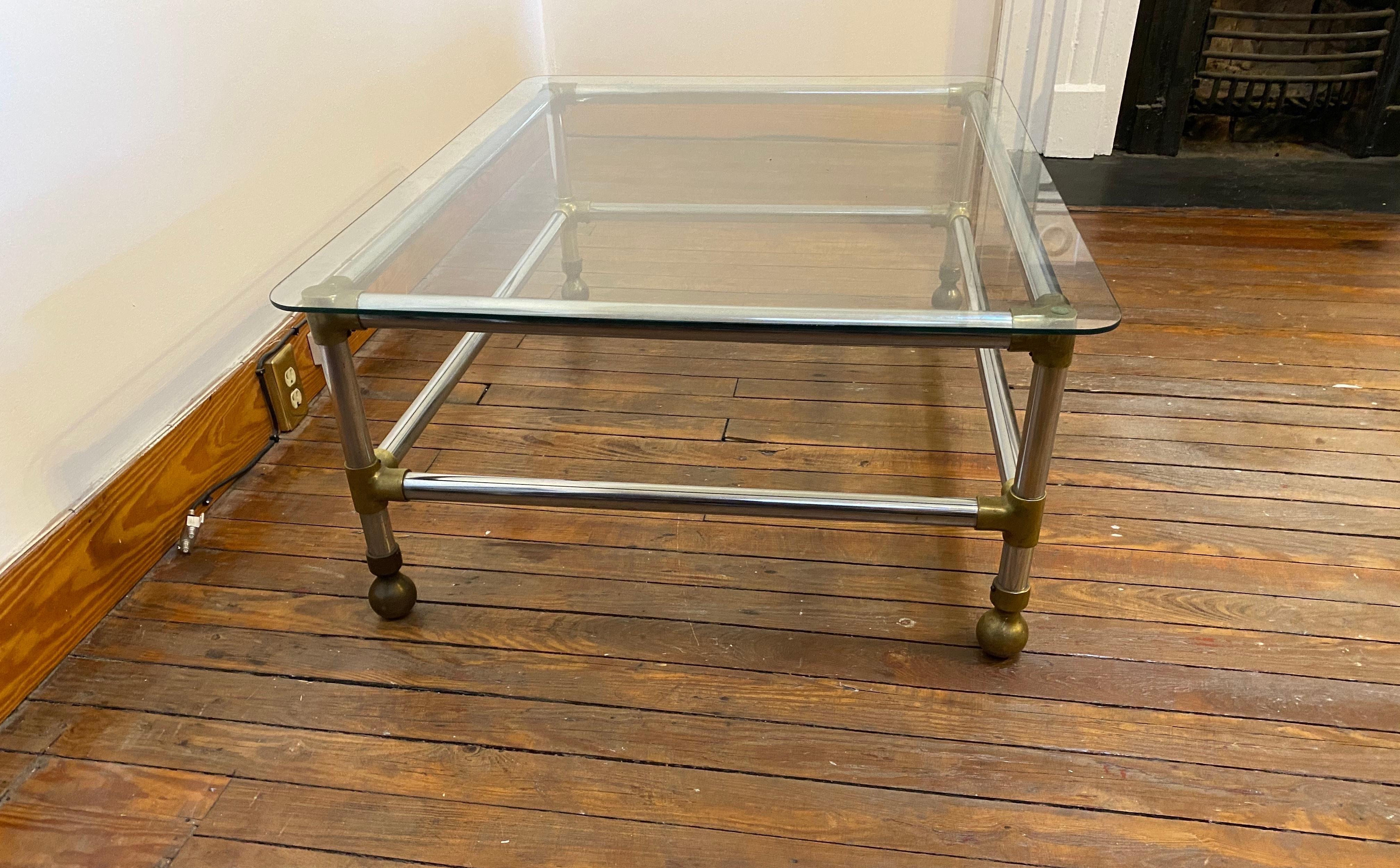 Unknown Midcentury/Modern Aluminum, Brass and Glass Coffee Table For Sale