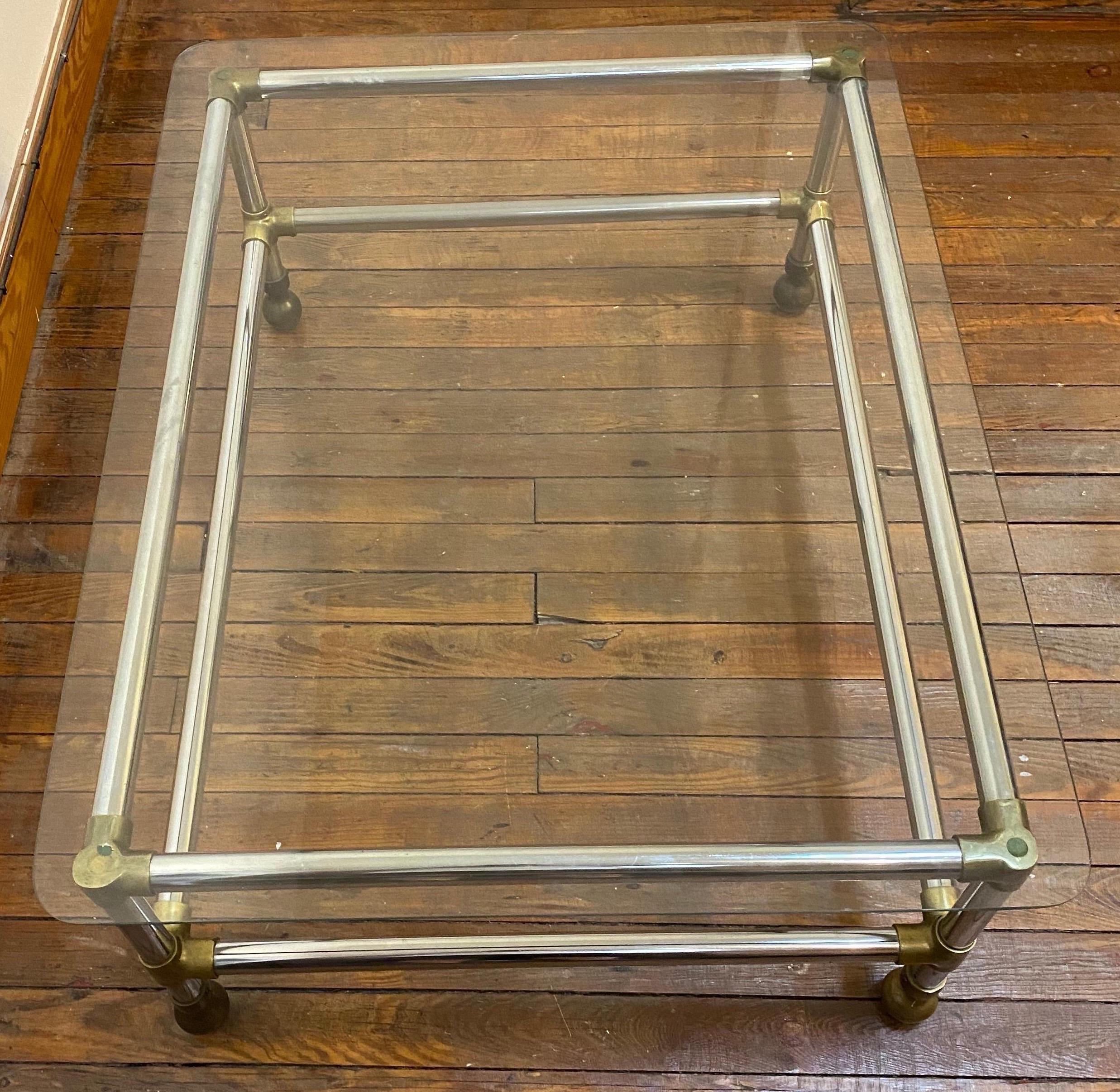 Midcentury/Modern Aluminum, Brass and Glass Coffee Table In Good Condition For Sale In Charleston, SC