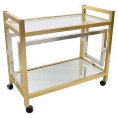Mid-Century Modern Aluminum, Brass, Glass 
Mirrored Glass Bar Cart Casters 1970