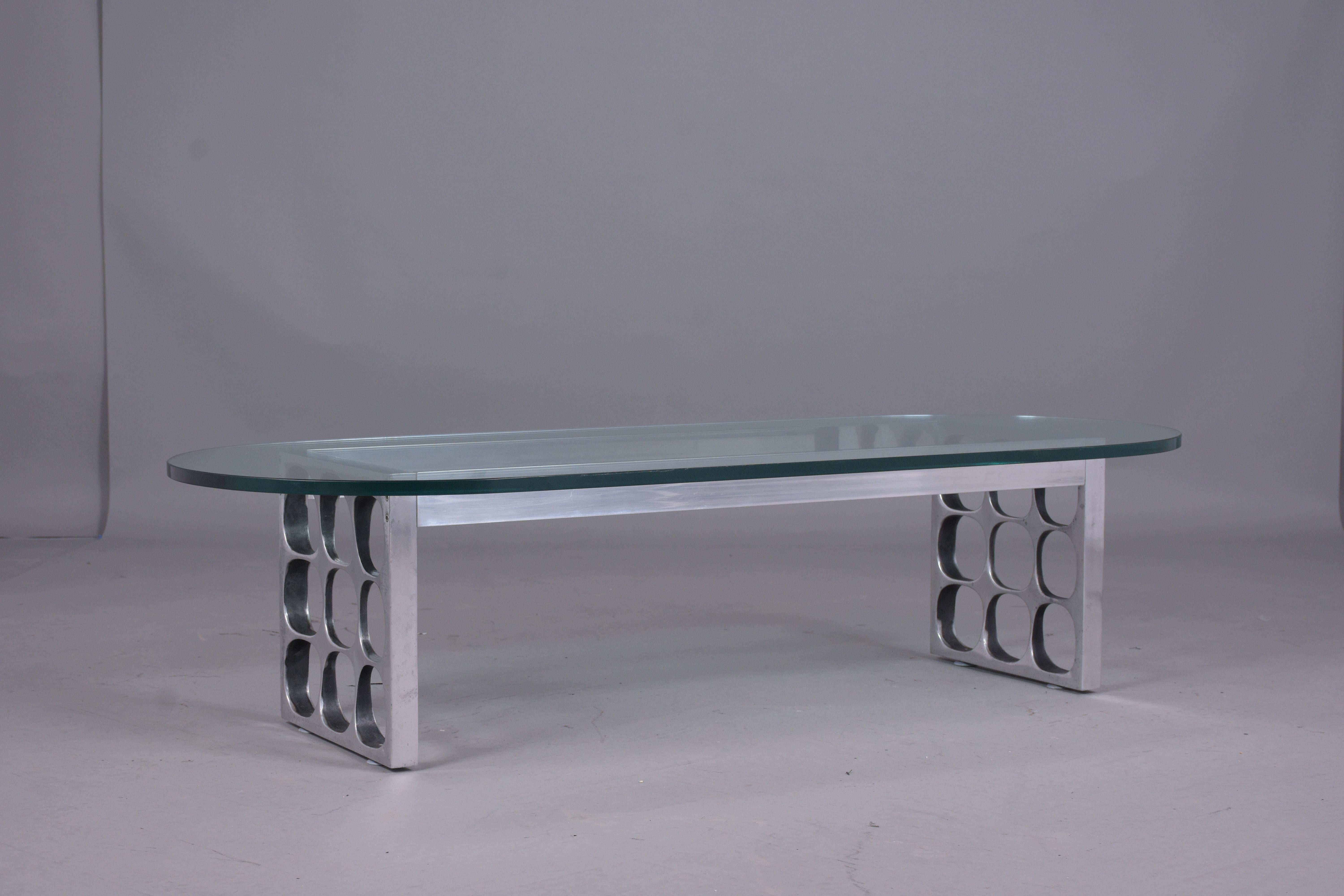 Mid-20th Century Mid-Century Modern Metal Glass Coffee Table For Sale