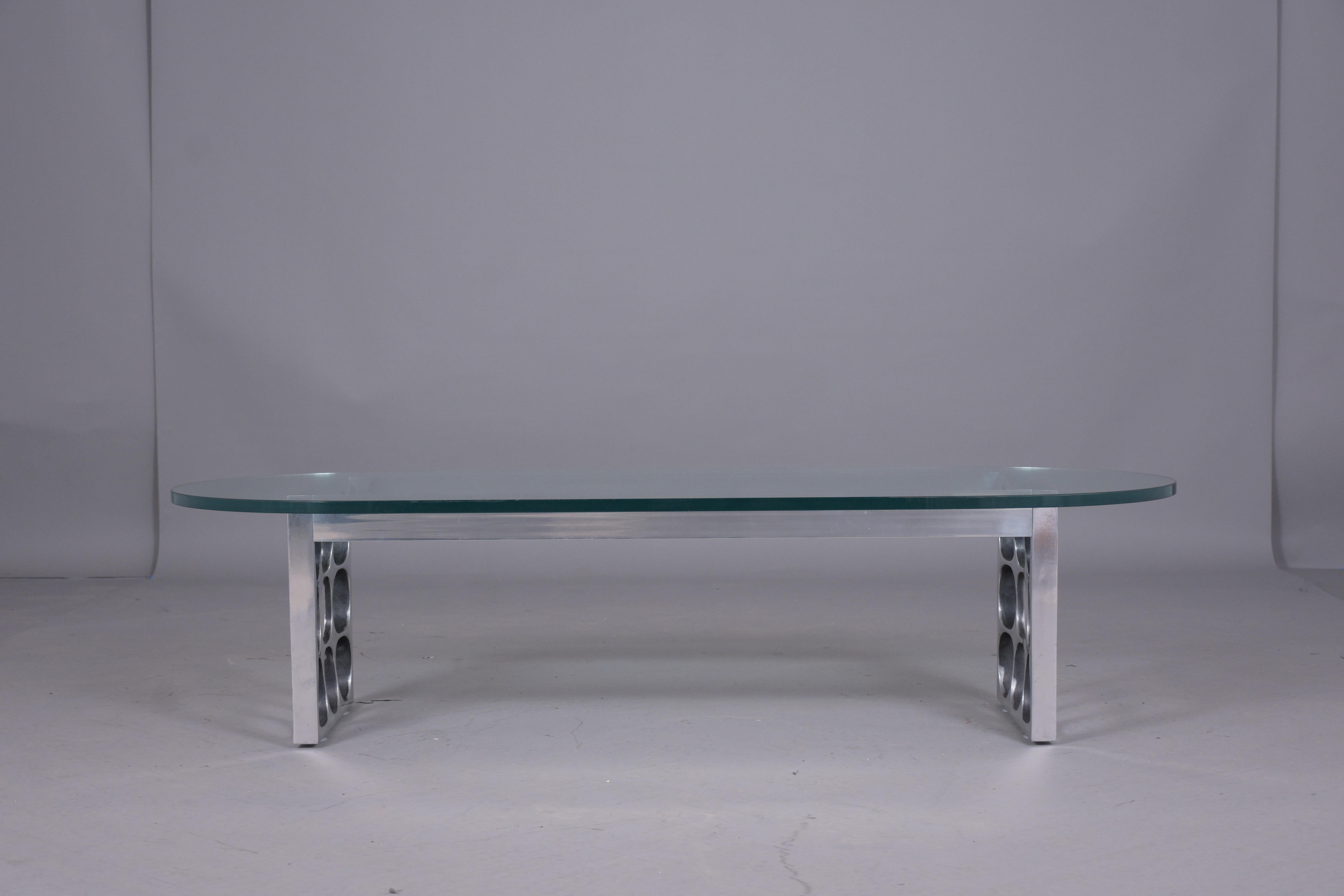 American Mid-Century Modern Metal Glass Coffee Table For Sale