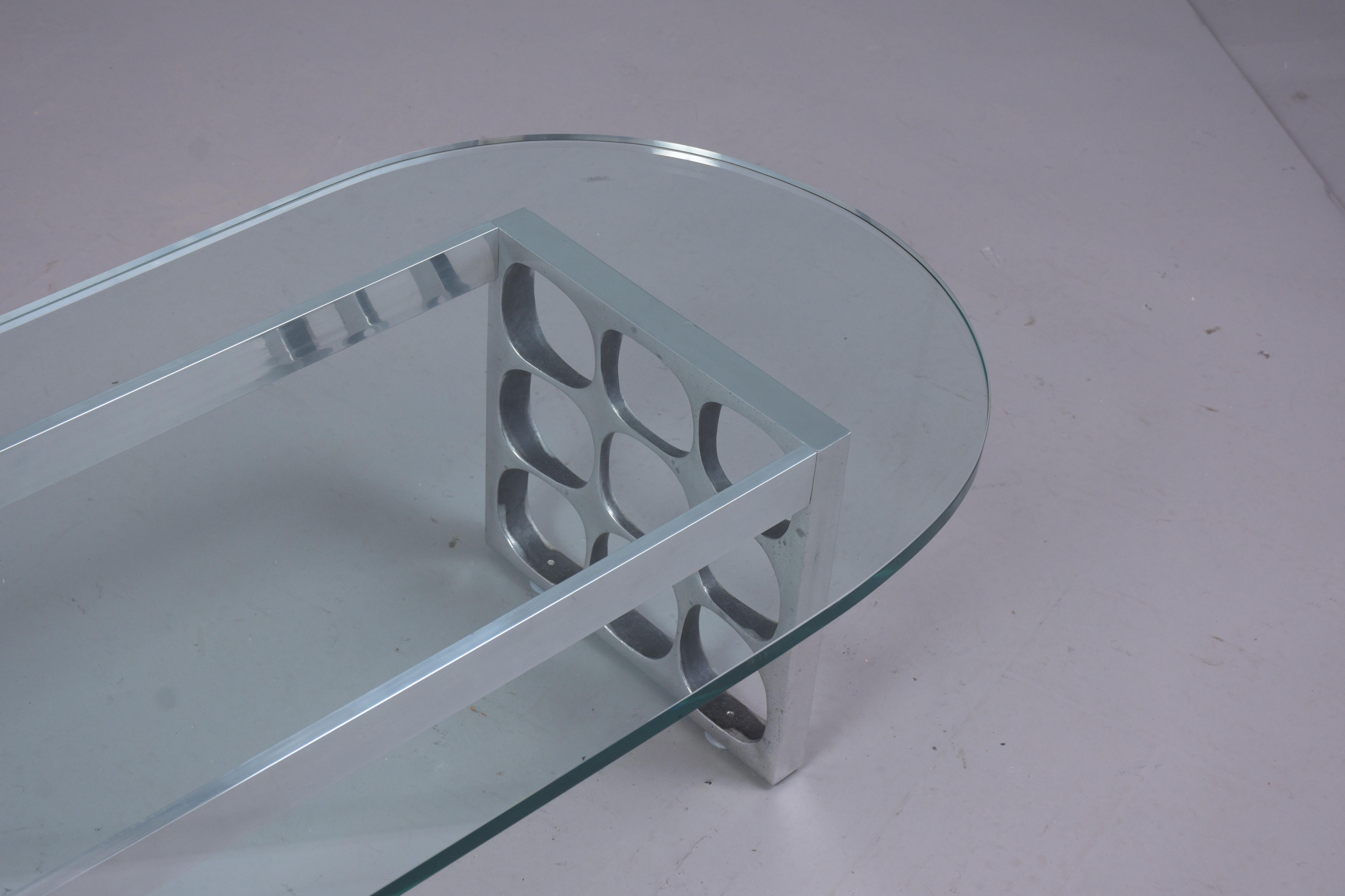 Mid-Century Modern Metall Glas Couchtisch im Angebot 3