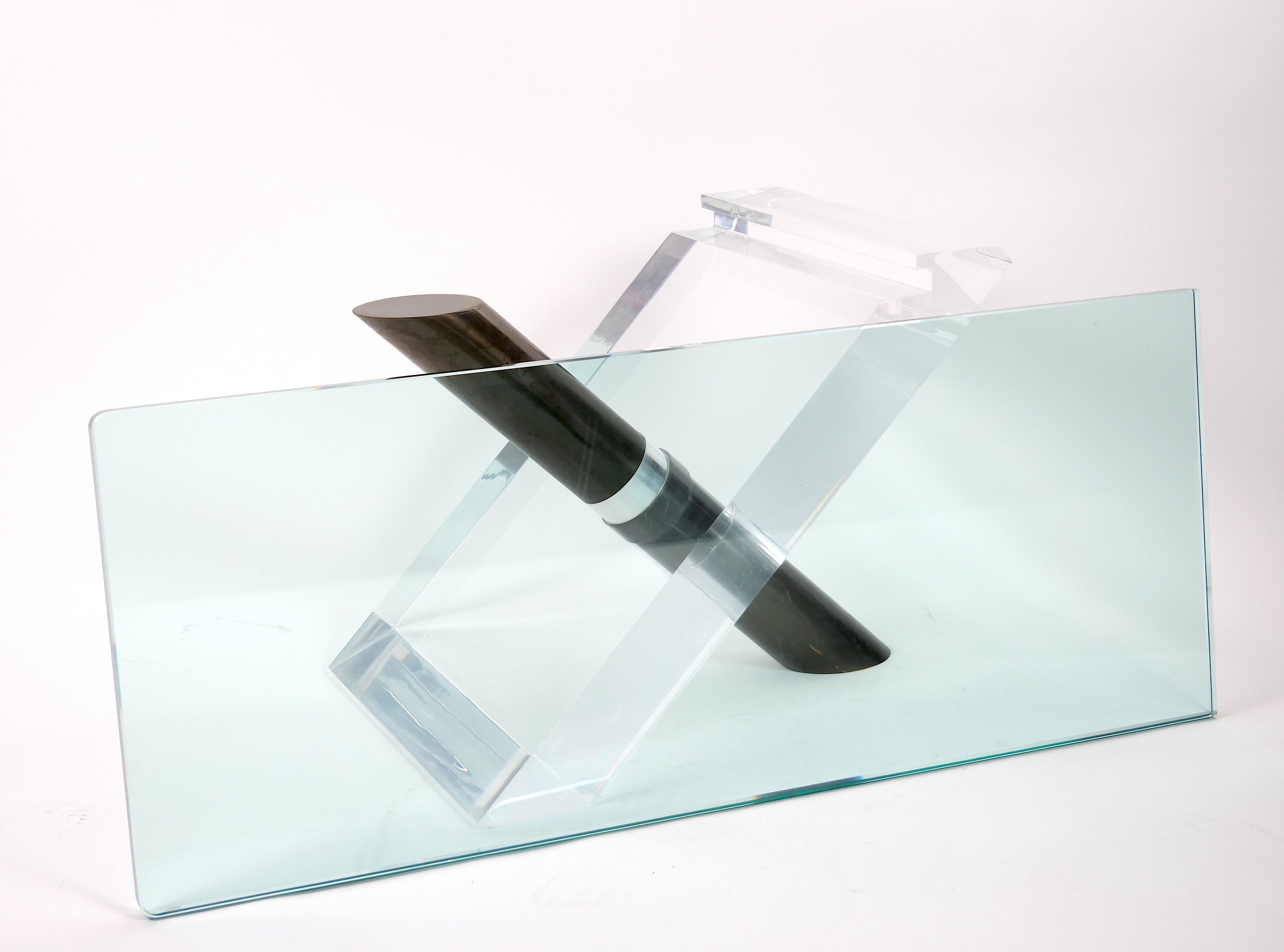 American Mid-Century Modern Art Deco Style Lucite / Glass Lipstick Coffee Table For Sale