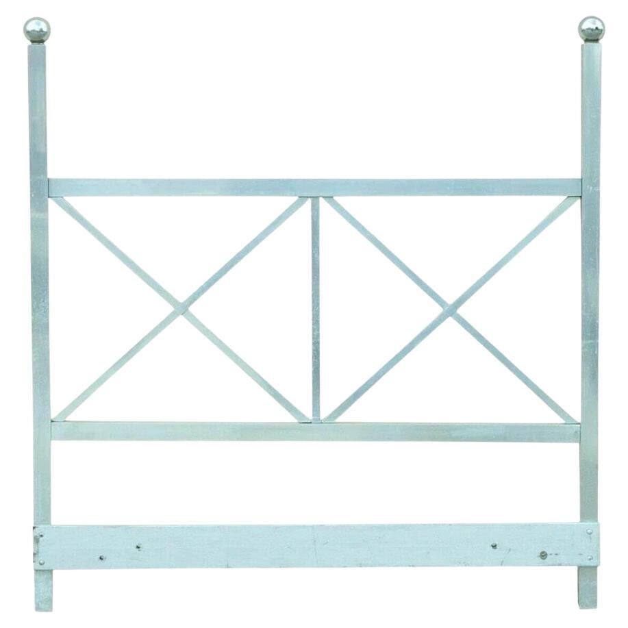 Mid Century Modern Aluminum Metal Finial Post X-Frame Queen Size Bed Headboard