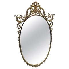 Mid-Century Modern, Amazing, Italian Golden Brass Oval Mirror, 1950s