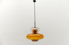 Mid-Century Modern Amber Glass and Copper Ceiling Lamp, 1950s