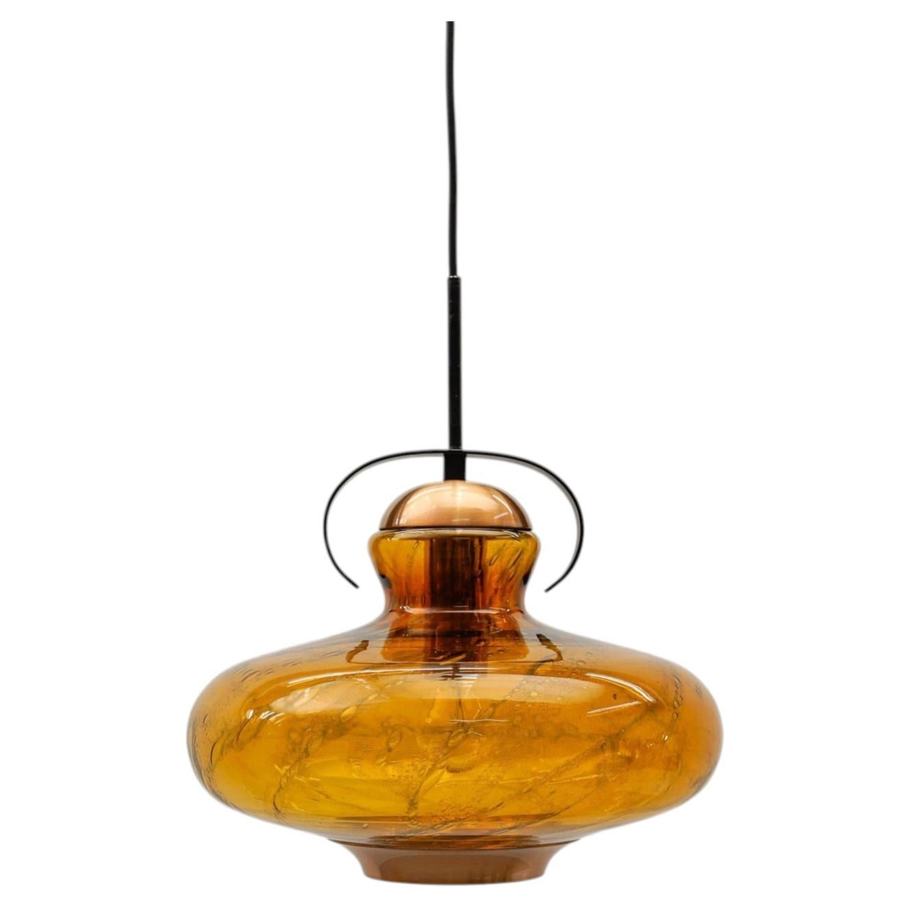 Mid-Century Modern Amber Glass and Copper Ceiling Lamp, 1950s