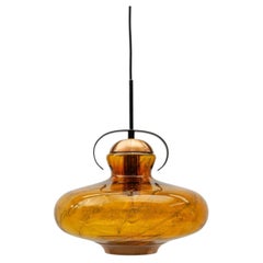 Mid-Century Modern Amber Glass and Copper Ceiling Lamp, 1950s