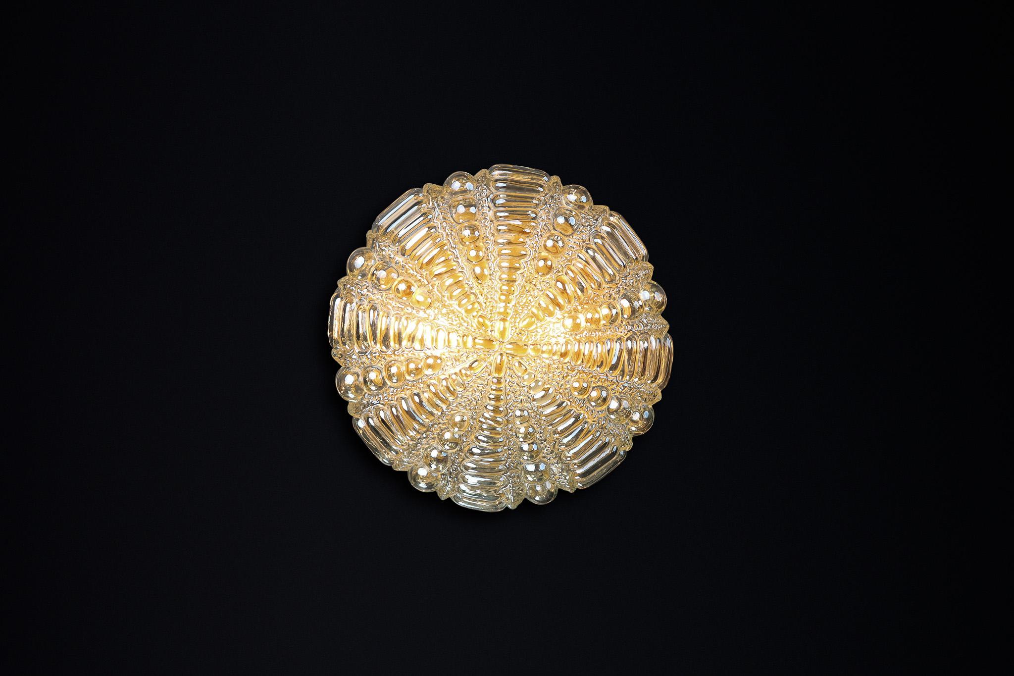 Mid-Century Modern amber glass ceiling or wall lights by Kaiser Leuchten Germany For Sale 7