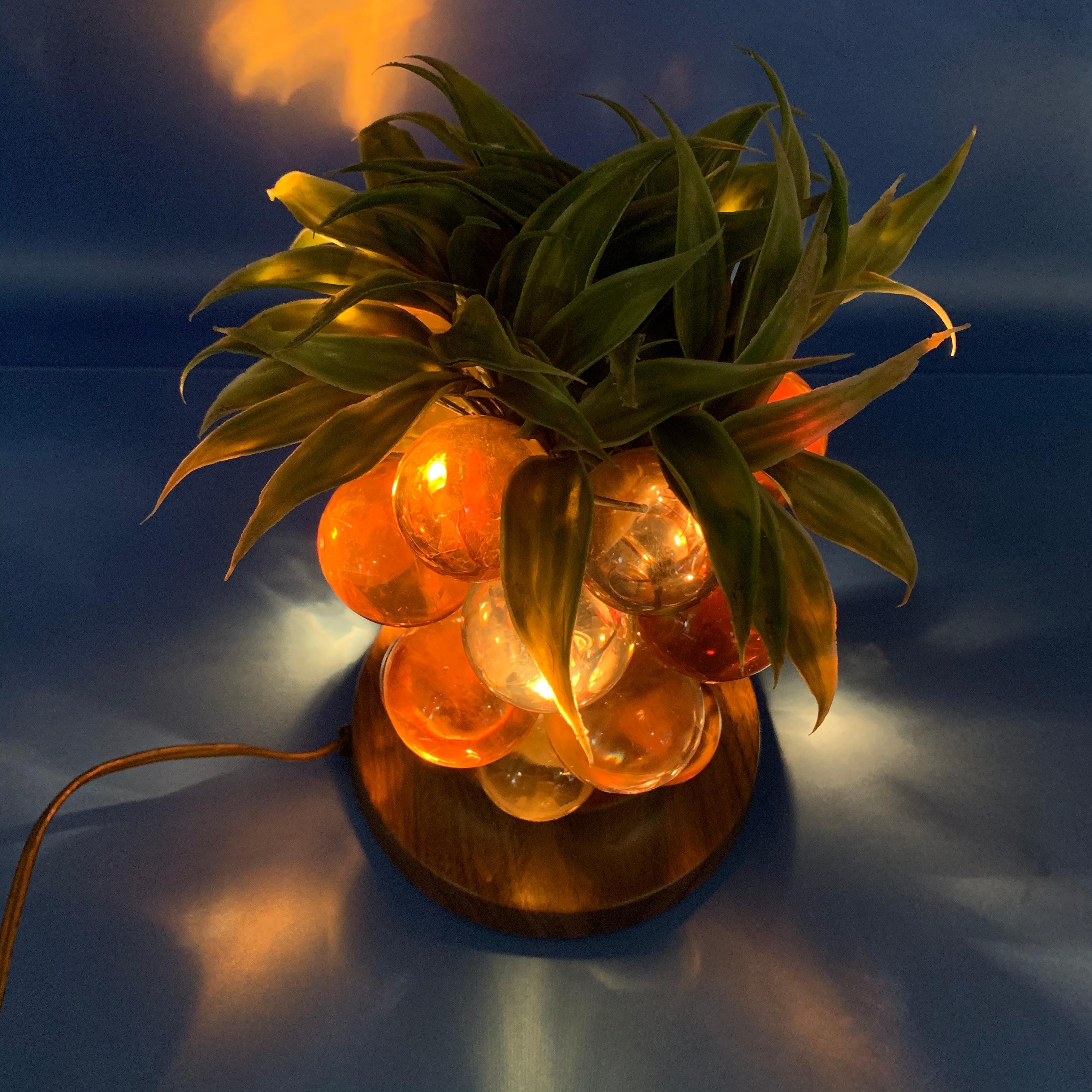 Mid-Century Modern Amber Lucite Grapes Palm Tree Table Lamp 2