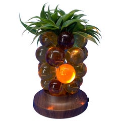 Mid-Century Modern Amber Lucite Grapes Palm Tree Table Lamp
