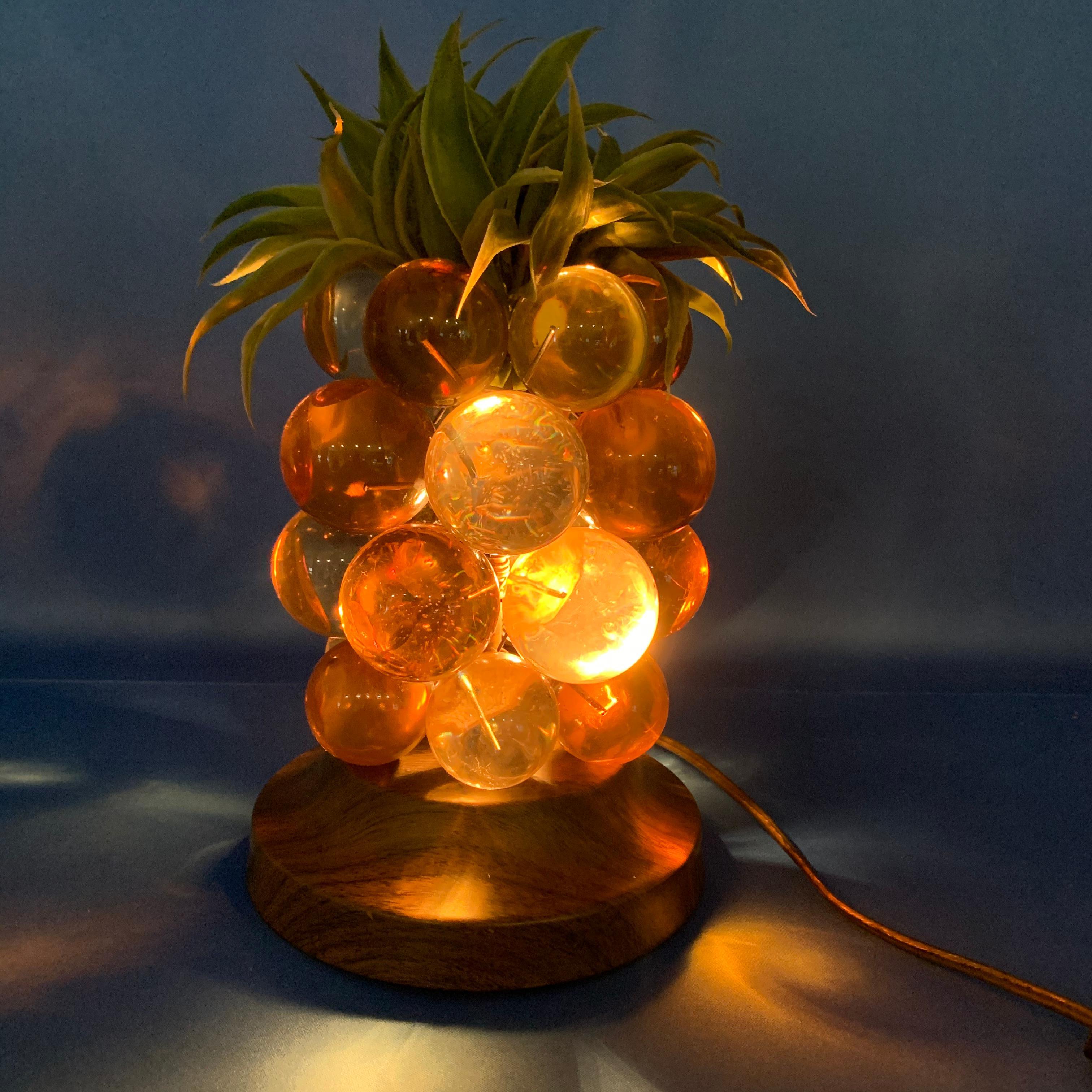 20th Century Mid-Century Modern Amber Lucite Grapes Palm Tree Table Lamp