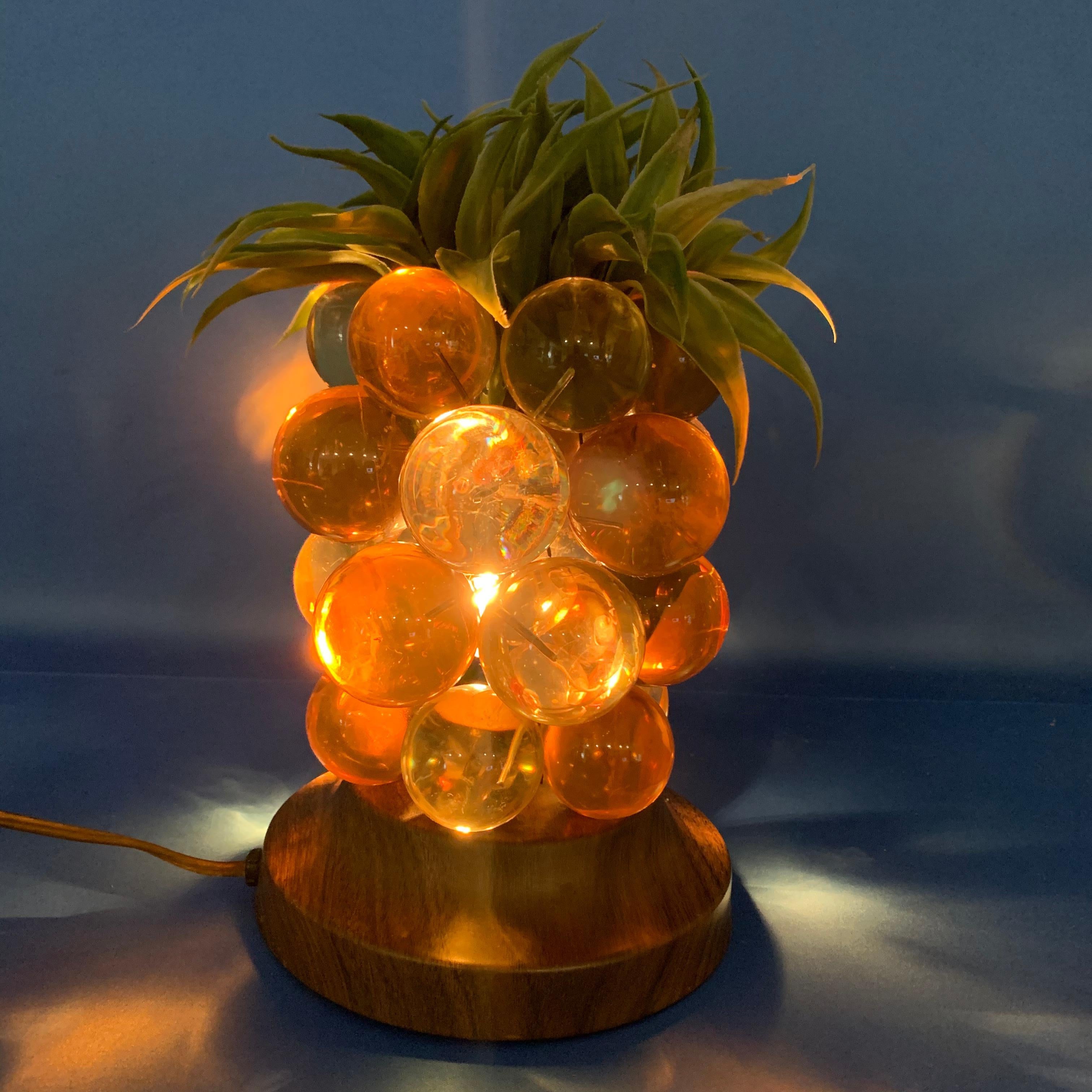 Mid-Century Modern Amber Lucite Grapes Palm Tree Table Lamp 1
