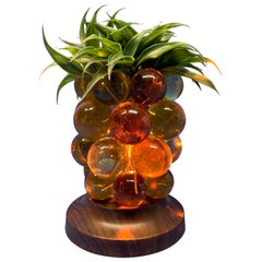 Vintage Mid-Century Modern Amber Lucite Grapes Palm Tree Table Lamp