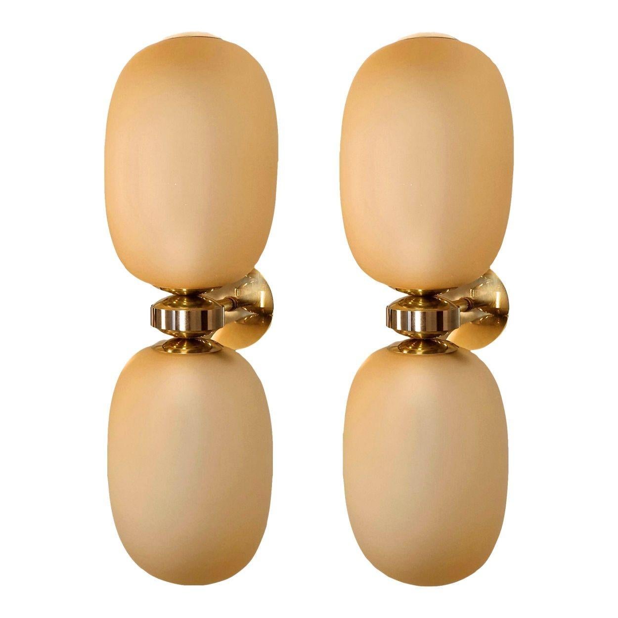 Appliques en verre de Murano de couleur ambre - Deux paires en vente