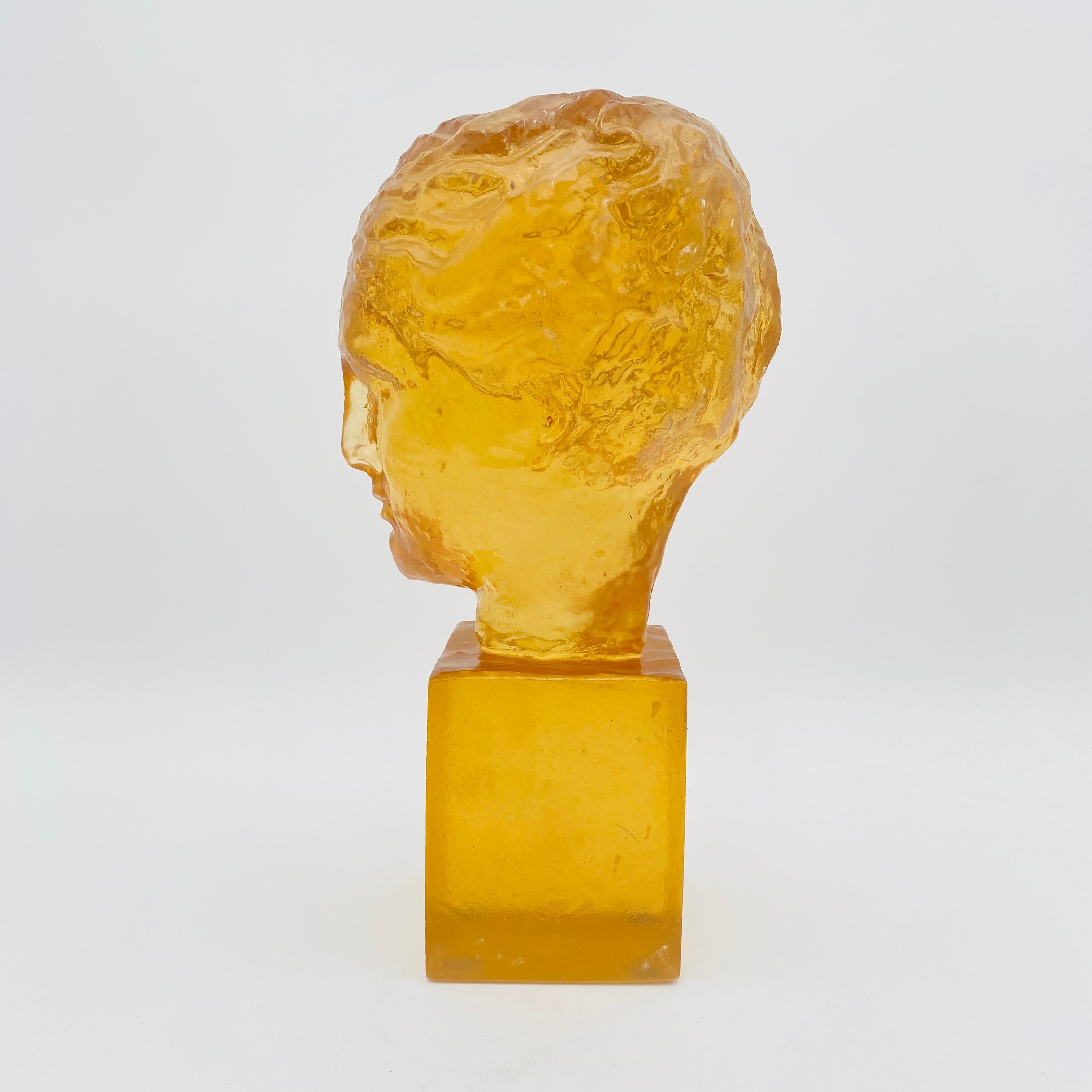 Cast Mid-Century Modern Amber Resin Bust Sculpture by Dorothy Thorpe 1970s For Sale