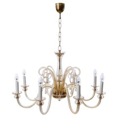 Mid-Century Modern Amber Tone Murano Glass Chandelier, Eight Arms, 1960s