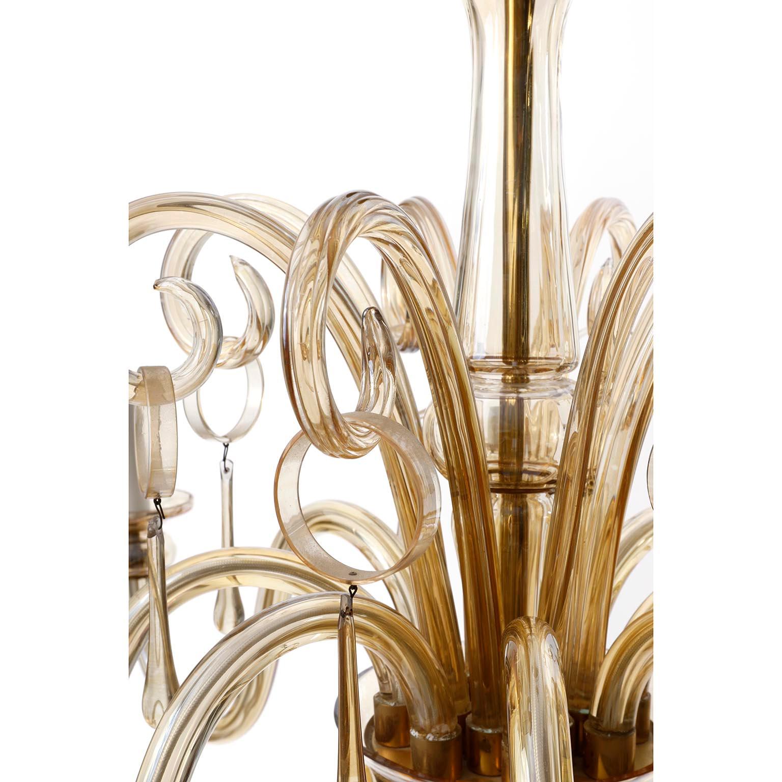 Mid-Century Modern Amber Tone Murano Glass Chandelier, Eight Arms, 1960s For Sale 3